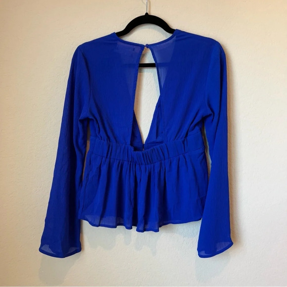 UO Urban Outfitters Royal Blue Deep Front Plunge Flowy Blouse - Picture 6 of 6